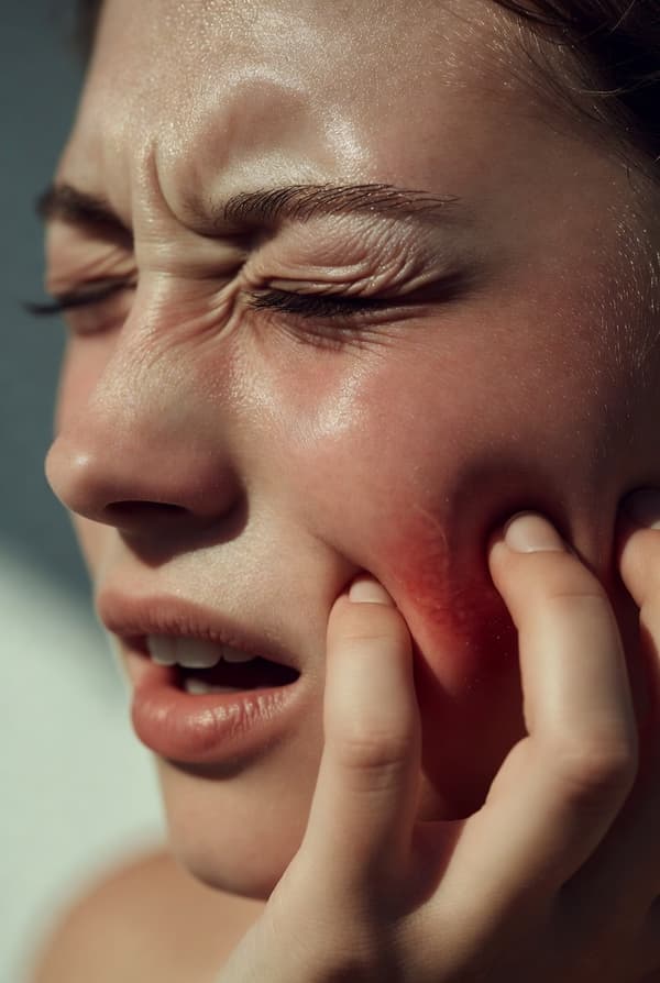 Person experiencing dental pain holding jaw